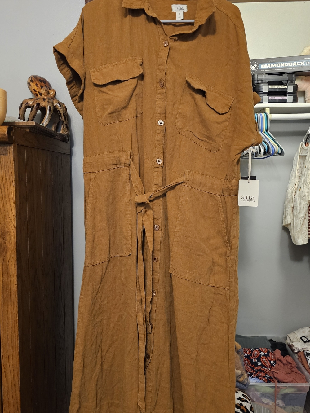 a.n.a Rust-Colored Utility Jumpsuit with Tie Waist